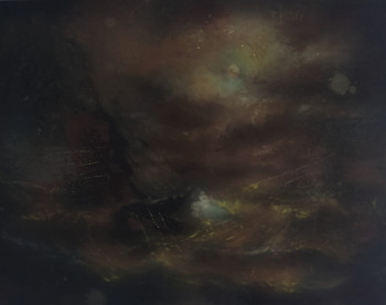 Œuvre contemporaine nommée « Inspiré de Carl Ludwig Bille, Ships in a Seastorm at Night », Réalisée par LA CIGOGNE