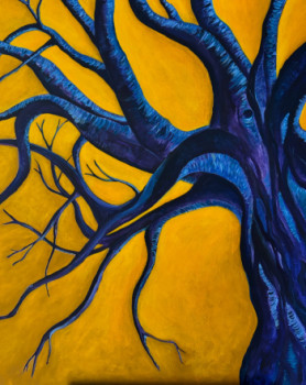 Œuvre contemporaine nommée « Arbre bleu sur fond jaune », Réalisée par MATH