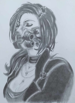 Œuvre contemporaine nommée « Femme avec masque », Réalisée par JIM.DRAW