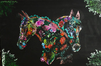 Œuvre contemporaine nommée « Chevaux en fleurs », Réalisée par ANNABEL LABATIE