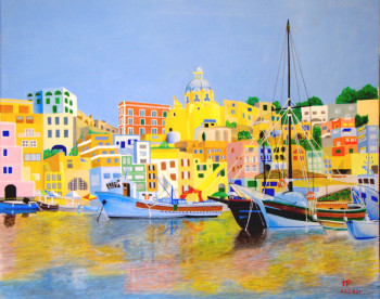 Œuvre contemporaine nommée « Le port de PROCIDA », Réalisée par MICHEL PARIENTE