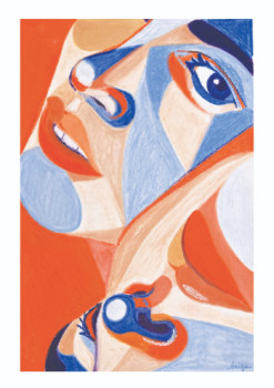 Œuvre contemporaine nommée « Femmes - Orange et Bleu », Réalisée par BERGA