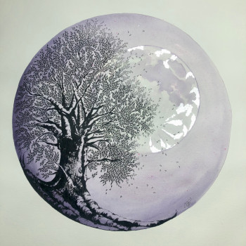 Œuvre contemporaine nommée « Arbre Lune », Réalisée par ELO’ILLUSTRATION