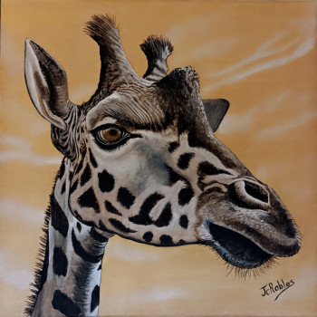 Œuvre contemporaine nommée « Une tête de girafe mâle (avec la bosse sur le front). Peinture Originale acrylique. », Réalisée par JEAN-CLAUDE ROBLES