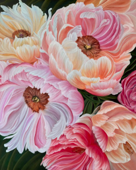 Œuvre contemporaine nommée « fleurs de pivoines », Réalisée par ANASTASIIA ZUBKO