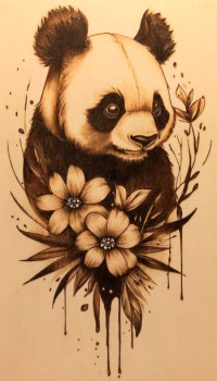 Œuvre contemporaine nommée « Pyrogravure artisanale représentant un panda ? », Réalisée par PYROART72