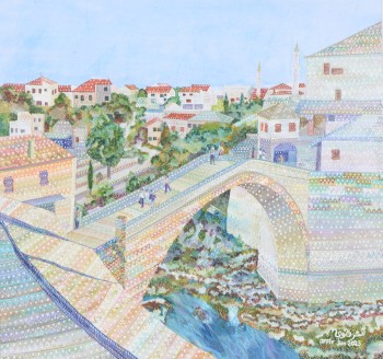 Œuvre contemporaine nommée « Le pont de Mostar 2 », Réalisée par AFFIF CHERFAOUI