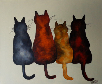 Œuvre contemporaine nommée « les 4 chats », Réalisée par SYLVIE PINON