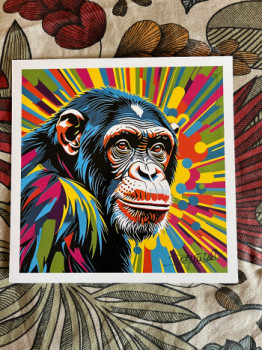 Œuvre contemporaine nommée « portrait chimpanzé pop art », Réalisée par DOMINIQUE DULOT DIGITAL