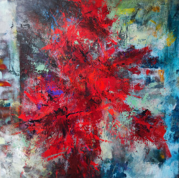 Œuvre contemporaine nommée « Abstraction en rouge #2 », Réalisée par FLORE.M