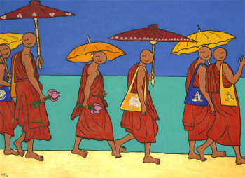 Œuvre contemporaine nommée « Monks on the Beach », Réalisée par STEF