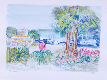 Œuvre contemporaine nommée « Palmiers dans la Baie de Cannes », Réalisée par LILIANE LOINTIER