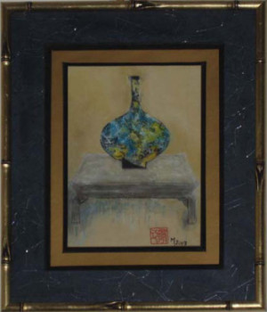 Œuvre contemporaine nommée « Vase chinois sur table (2003) », Réalisée par BELLEC MICHELLE 