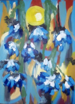 Œuvre contemporaine nommée « fleurs bleues », Réalisée par BERNI