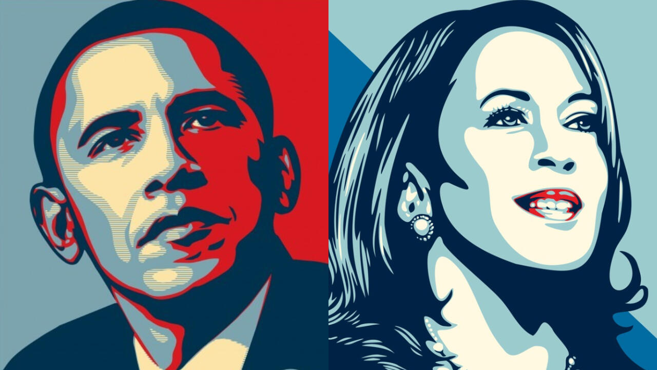 Barack Obama et Kamala Harris par Obey 2008 et 2024 