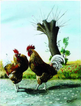 Œuvre contemporaine nommée « Coq et Coq », Réalisée par CHRISTIAN LABELLE