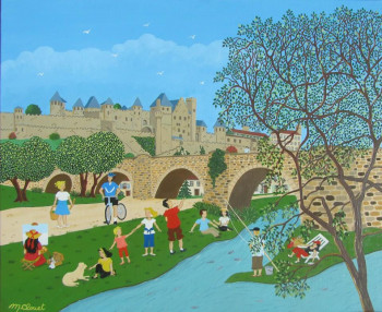 Œuvre contemporaine nommée « APRES MIDI DE DETENTE A CARCASSONNE », Réalisée par MARTINE CLOUET