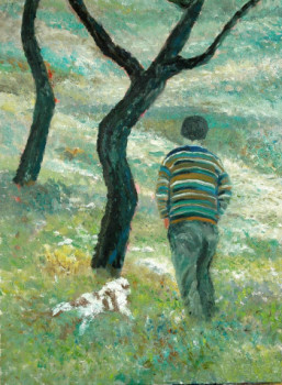 Œuvre contemporaine nommée « Enfant et chien », Réalisée par PHILIPPE LE MONIES DE SAGAZAN